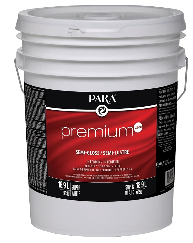 Para Premium Series 9030-20 Interior Paint, Solvent, Water, Semi-Gloss, White, 5 gal, Pail