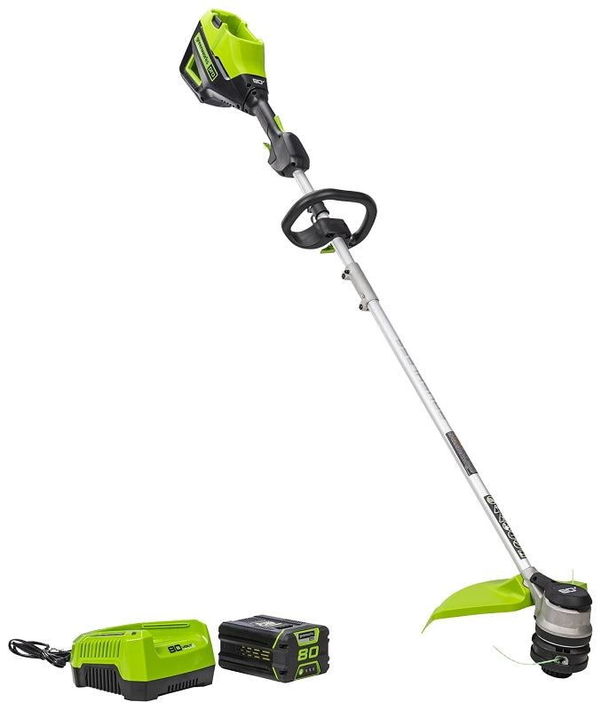 Greenworks 2112302VT Brushless String Trimmer, Battery Included, 2 Ah, 80 V, Lithium-Ion, 0.095 in Dia Line