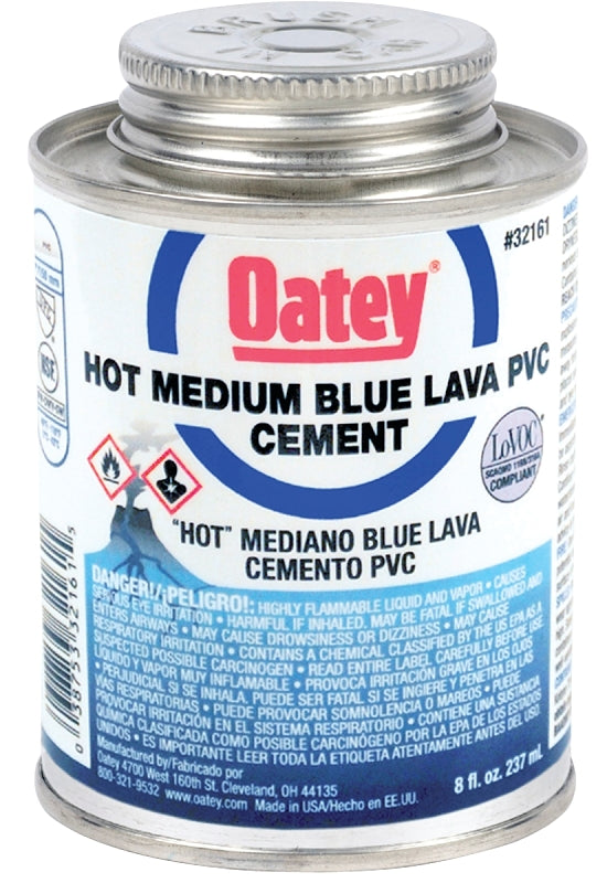 Oatey 32161 Solvent Cement, 8 oz Can, Liquid, Blue