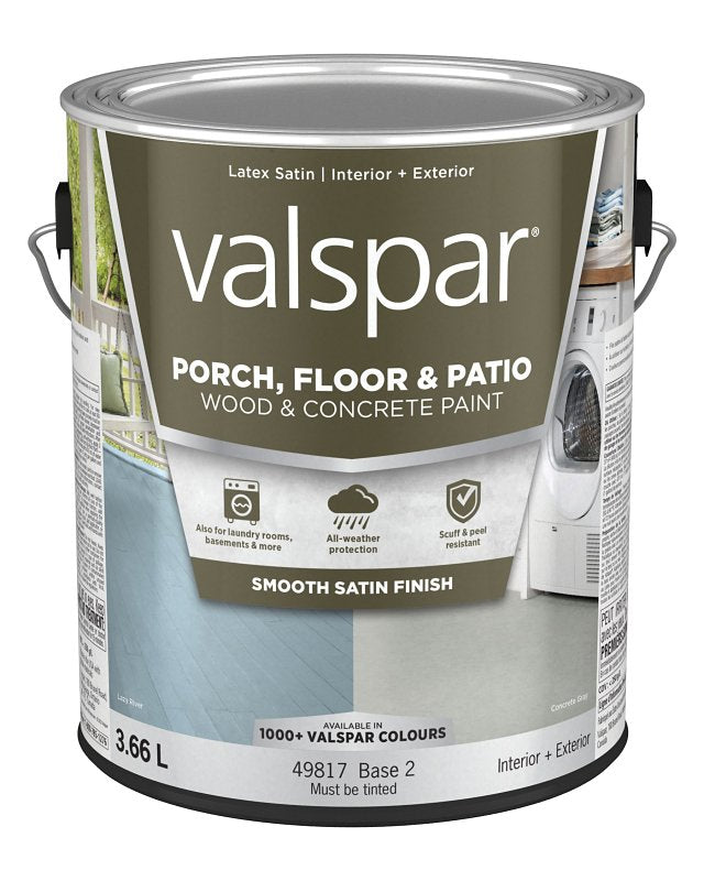 Valspar 112.0049817.007 Floor and Porch Paint, Basis 2 Base, Satin Sheen, Tint, 1 gal, Can