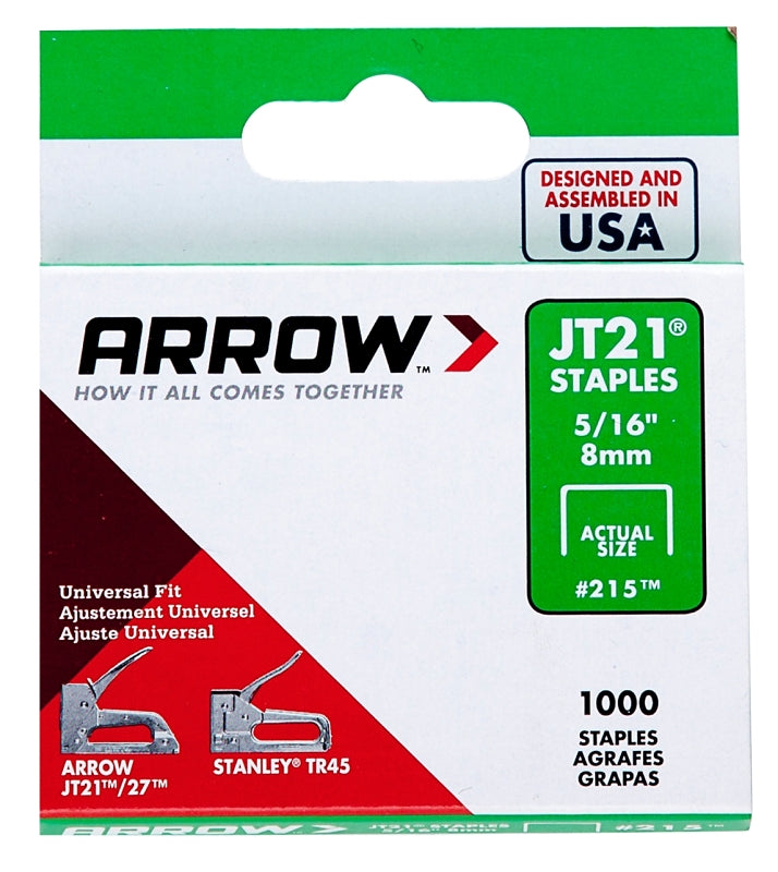 Arrow 215 Staple, 7/16 in W Crown, 5/16 in L Leg, Steel, 0.03 ga