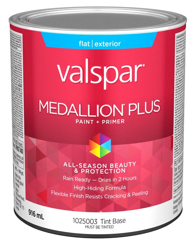 Medallion Plus 029.1025003.005 Exterior Paint and Primer, Acrylic, Flat, Tint Base, 1 qt, 400 sq-ft/gal Coverage Area