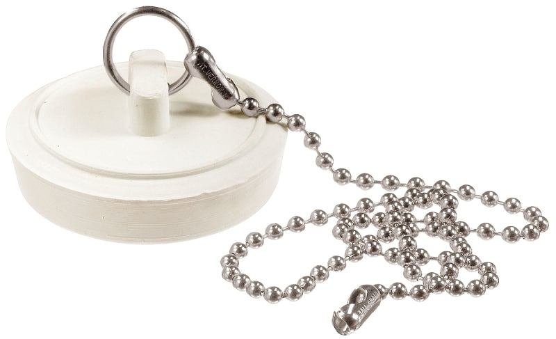 Plumb Pak PP820-7 Drain Stopper with Chain, Rubber, White, For: 1 to 1-3/4 in Sink