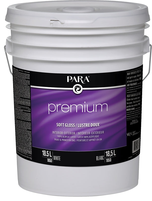 PARA Premium 1850-20 Interior/Exterior Paint, Soft Semi-Gloss, White, 5 gal Pail