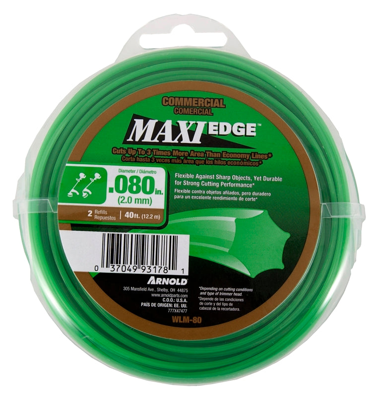 ARNOLD Maxi Edge WLM-80 Trimmer Line, 0.080 in Dia, 40 ft L, Polymer, Green