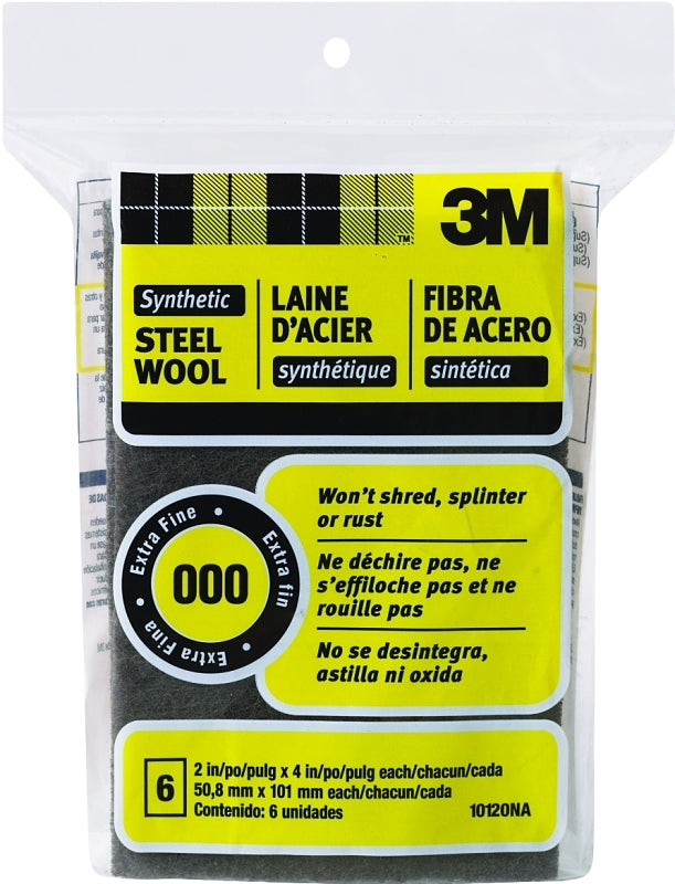 3M 10120NA Wool Pad, 4 in L, 2 in W, 000 Grit, Very Fine