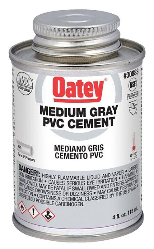 Oatey 30883 Solvent Cement, 4 oz Can, Liquid, Gray