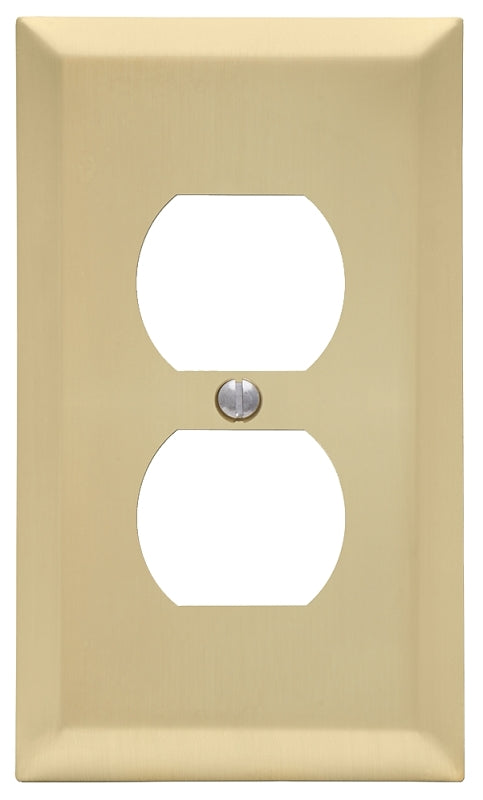 Amerelle 163DSB Receptacle Wallplate, 5 in L, 2-7/8 in W, 1 -Gang, Steel, Satin Brass, Screw Mounting