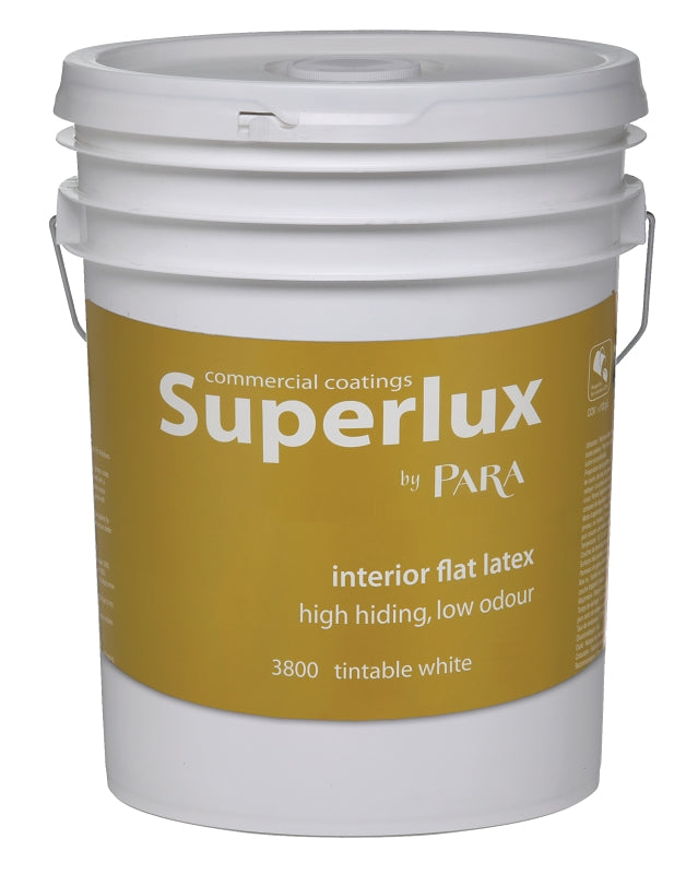 Para Superlux Series 3800-20 Interior Paint, Solvent, Water, Flat, White Tint, 5 gal, Pail