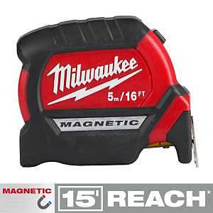 Milwaukee 48-22-0317 Tape Measure, 16 ft L Blade, 1 in W Blade, Steel Blade, ABS Case, Black/Red Case