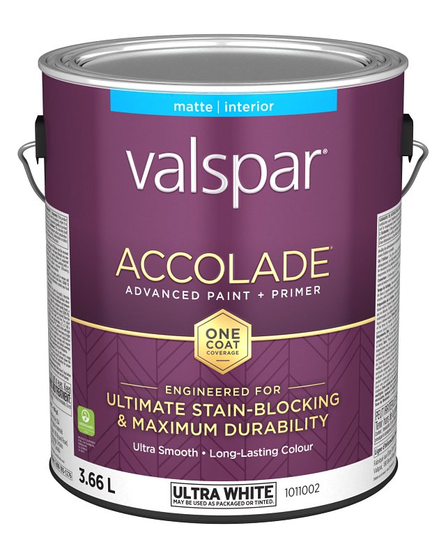 Accolade 029.1011002.007 Interior Paint and Primer, Acrylic, Matte, Ultra White, 1 gal, 37 sq-m Coverage Area