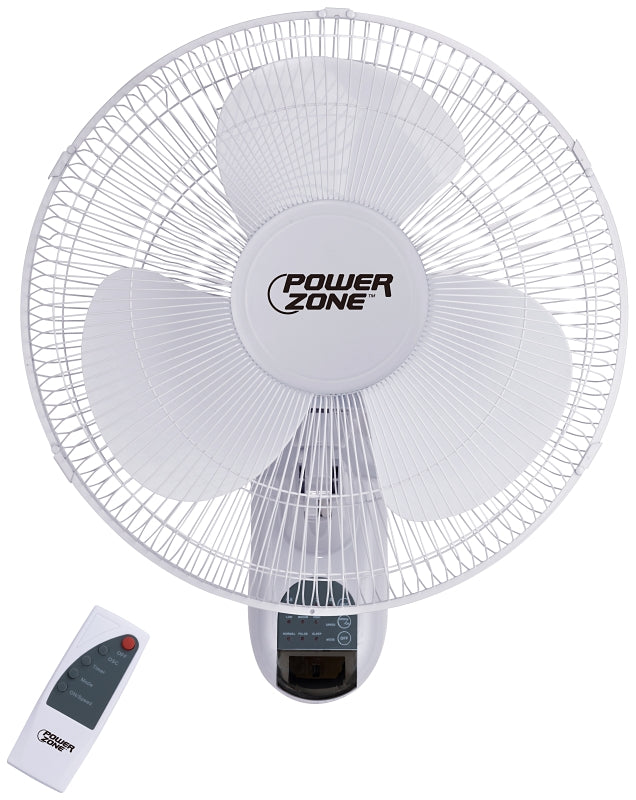 PowerZone FTW-40 Wall-Mount Fan, 120 V, 16 in Dia Blade, 3-Blade, 3-Speed, White