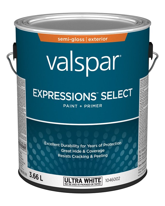 Expressions Select 029.1046002.007 Exterior Latex Paint and Primer, Acrylic, Semi-Gloss, Ultra White, 1 gal