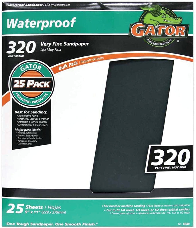 Gator 3282 Sanding Sheet, 11 in L, 9 in W, 320 Grit, Silicone Carbide Abrasive