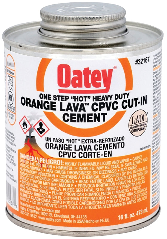 Oatey 32167 Solvent Cement, 16 oz Can, Liquid, Orange