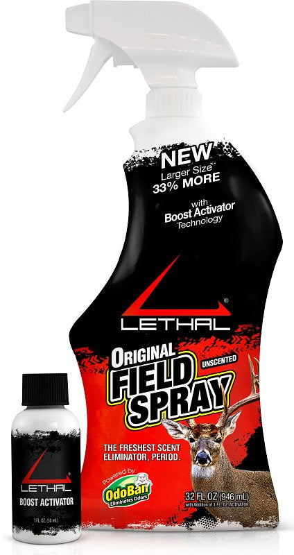 Lethal Original Field 971767-31ZC6 Scent Eliminator, Unscented, Liquid, 31 fl-oz Base, 1 fl-oz Activator Spray Bottle