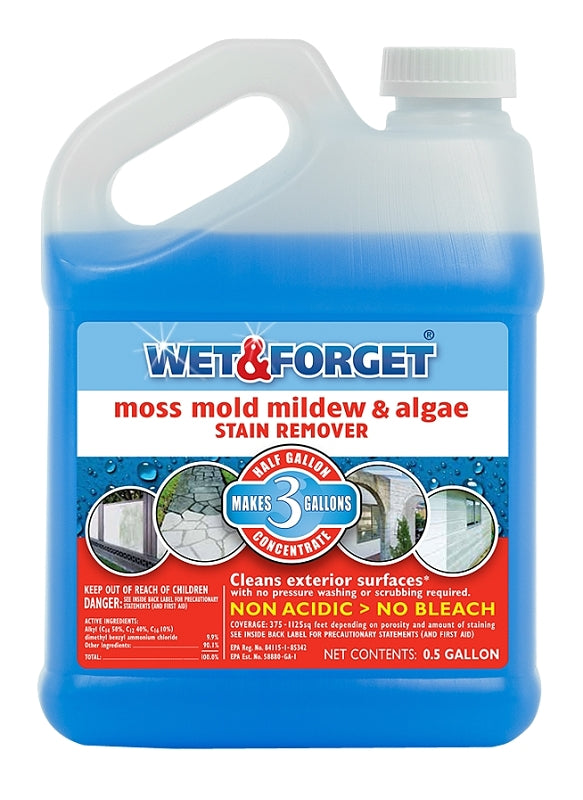 Wet & Forget 800003 Stain Remover, 0.5 gal, Liquid, Slight Almond, Blue