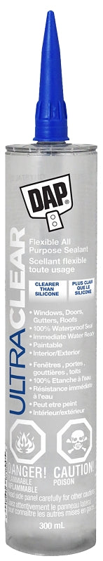 DAP Ultra Clear 7079874330 All-Purpose Flexible Sealant, Crystal Clear, 7 days Curing, -6 to 50 deg C, 300 mL Cartridge