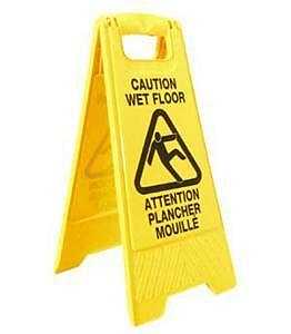 Rubbermaid 611285YEL Wet Floor Caution Sign, 11 in W, 25 in H, Yellow Background, Wet Floor, English, French