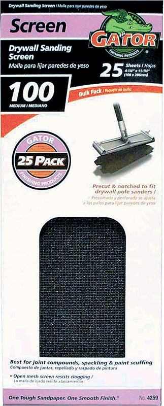 Gator 3303 Sanding Screen, 11 in L, 4-3/8 in W, 100 Grit, Silicone Carbide Abrasive