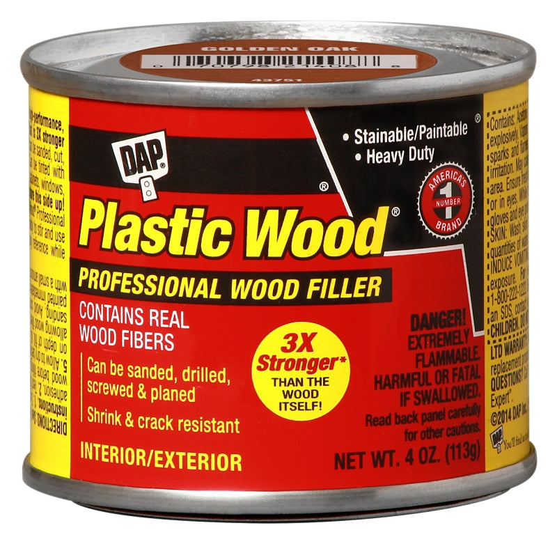 DAP Plastic Wood 21408 Wood Filler, Paste, Strong Solvent, Golden Oak, 4 oz