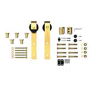 Renin SB78RR-BG Barn Door Hardware Kit, 78-3/4 in L Track, Steel, Brushed, For: 36 in Doors