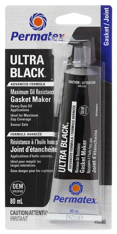 Permatex Ultra Black 59803 Silicone Adhesive Sealant, 3.35 oz Tube, Paste