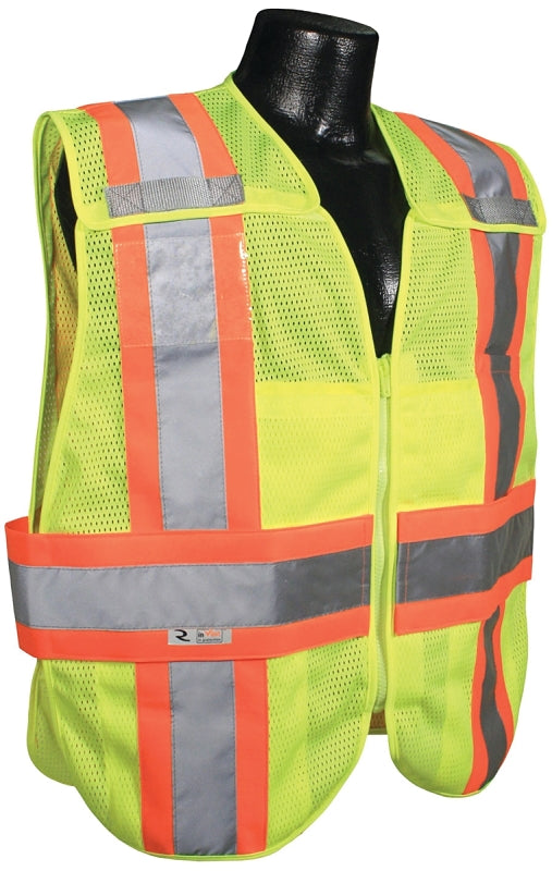 Radwear SV24-2ZGM-3X/5X Expandable Safety Vest, 3XL/5XL, Polyester, Green/Silver, Zip-N-Rip