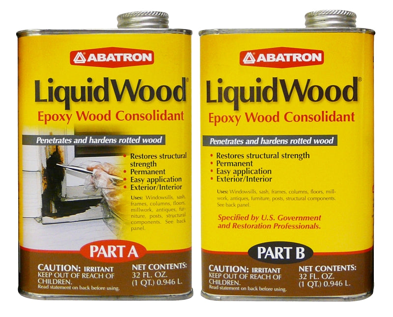 Abatron LW2QKR Wood Filler, Liquid, Faint, Slightly Aromatic Part A, Irritating Ammonia Part B, Clear, 2 qt, Can