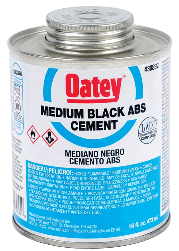 Oatey 30999 Solvent Cement, Opaque Liquid, Black, 4 oz Can