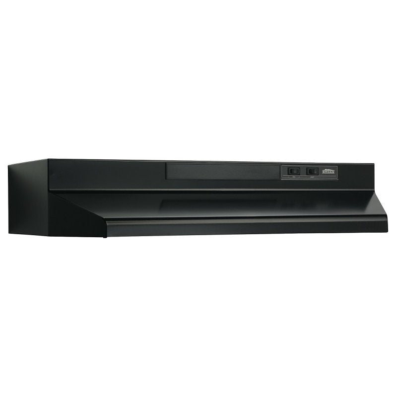 Broan F40000 Series F403023 Range Hood, 160 cfm, 2 Fan, Convertible Vent, 30 in W, 17-1/2 in D, 6 in H, Black