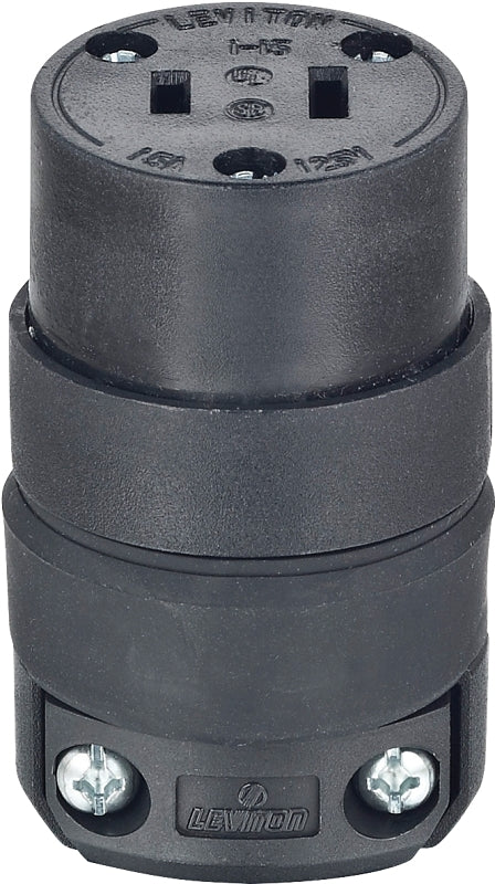 Leviton 000-115CR-000 Electrical Connector, 2 -Pole, 15 A, 125 V, NEMA: NEMA 5-15R, Black