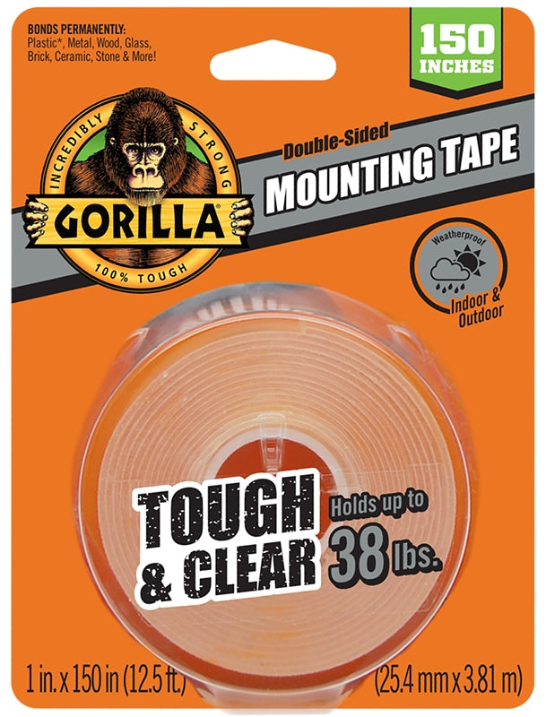 Gorilla TOUGH & CLEAR 6036002 Mounting Tape, 150 in L, 1 in W, Clear