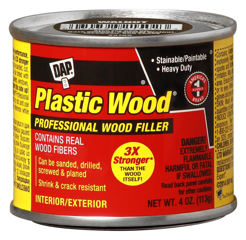 DAP Plastic Wood 21434 Wood Filler, Paste, Strong Solvent, Walnut, 4 oz