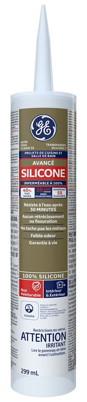 GE Silicone II SE2191 Kitchen and Bath Sealant, Clear, 65 deg F, 10.1 oz Cartridge