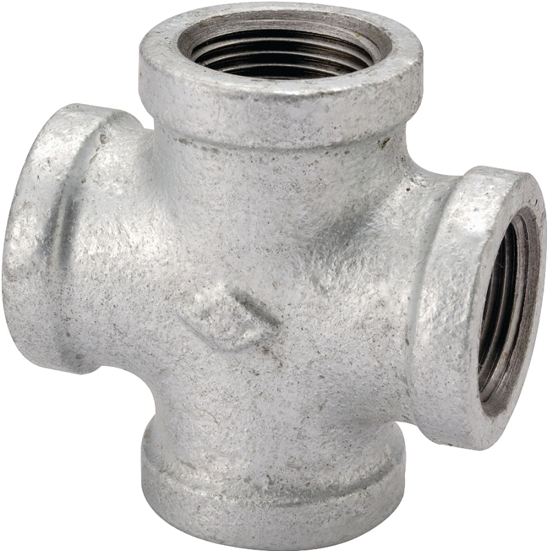 ProSource 0745 Pipe Cross, 1/2 in, Female, Malleable Iron, 40 Schedule, 300 psi Pressure