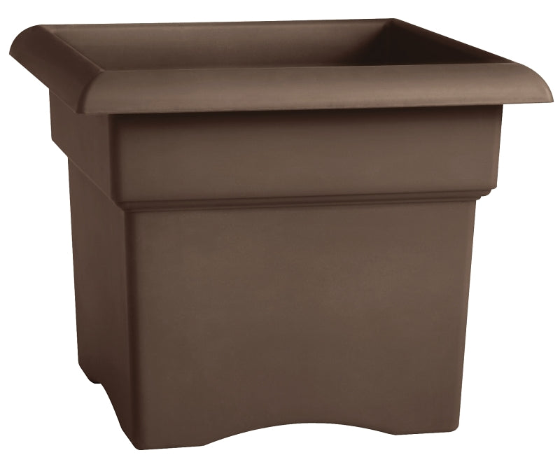 Bloem 57314CH Deck Box Planter, 14 in W, Square, Plastic, Chocolate