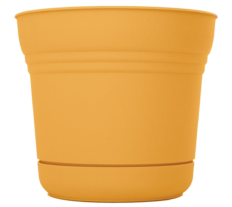 Bloem SP0723 Planter, 7 in Dia, 6-1/2 in H, 7.3 in W, Saturn Design, Earthy Yellow, Matte