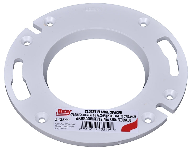 Oatey 43519 Closet Flange Spacer, PVC, White, For: Closet Flange