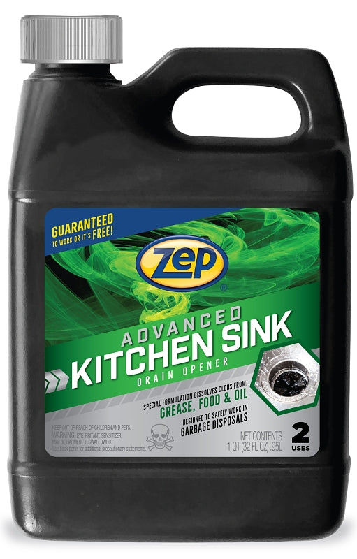 Zep U49710 Drain Opener, Liquid, Clear/Light Yellow, Chlorine, 32 oz