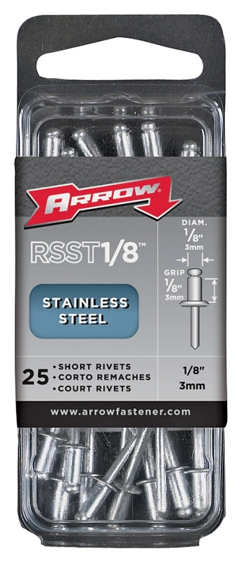 Arrow RSST1/8 Pop Rivet, Short, 1/8 in L, Stainless Steel