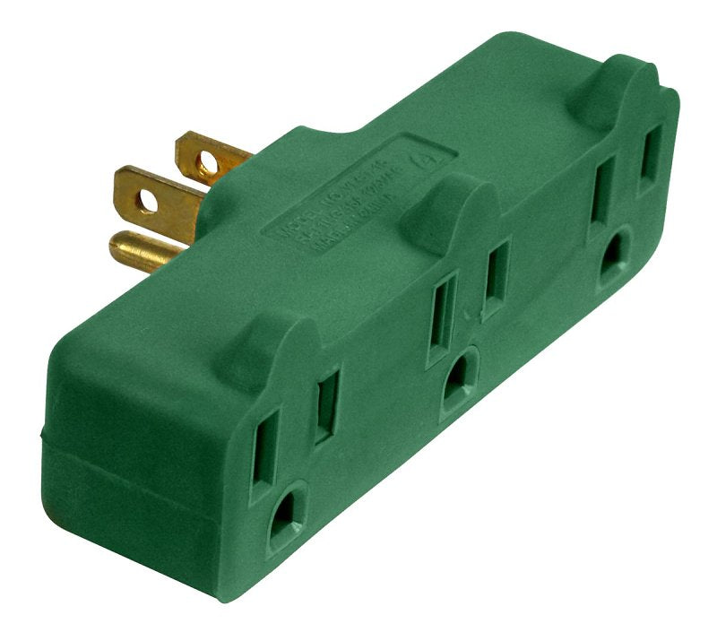 PowerZone Adapter, 125 V, 3-Outlet, NEMA: NEMA 5-15P, Green