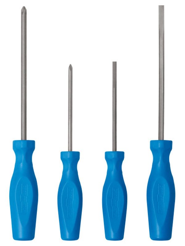 Channellock SD-4H Standard Screwdriver Set, 4-Piece, Tri-Alloy Steel, Gun Metal High Polish, Blue