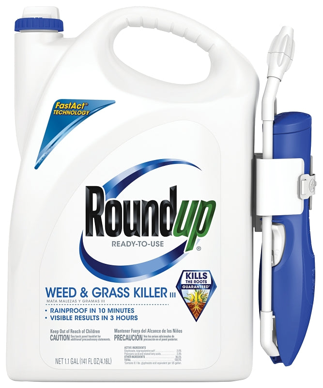 Roundup 5109010 Weed and Grass Killer, Liquid, Wand Spray Application, 1.1 gal Bottle