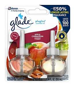 Glade PlugIns 13074 Scented Oil Refill, 0.67 oz Pack, Apple Cinnamon, 30-Day Freshness