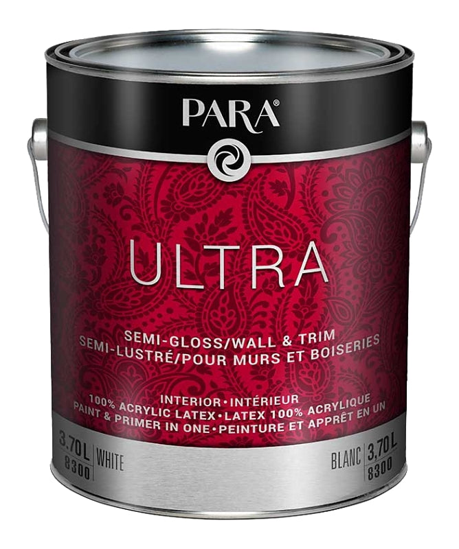 Para Ultra Series 8300-16 Interior Paint, Solvent, Water, Semi-Gloss, White, 1 gal, 450 to 500 sq-ft Coverage Area