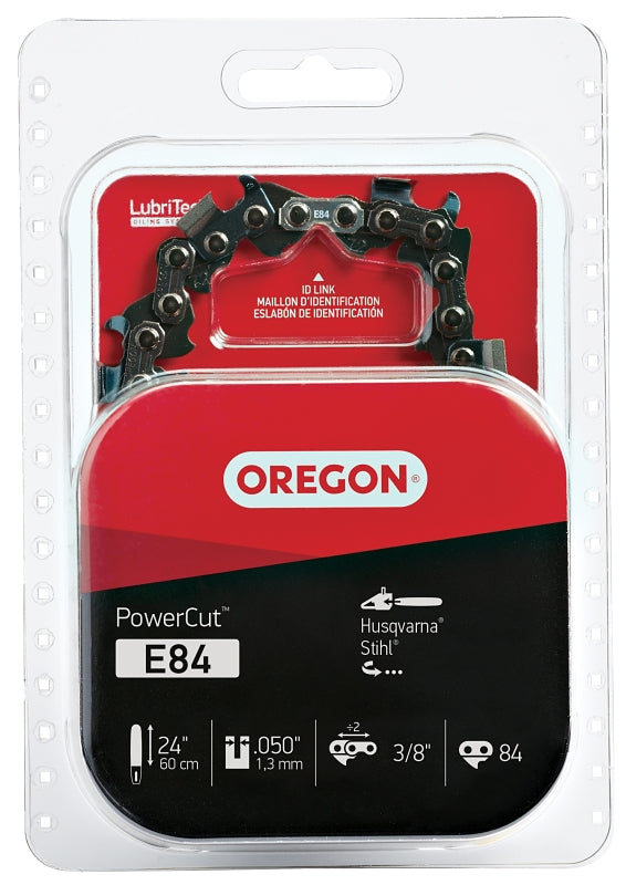 Oregon PowerCut E84 Chainsaw Chain, 24 in L Bar, 0.05 Gauge, 3/8 in TPI/Pitch, 84-Link