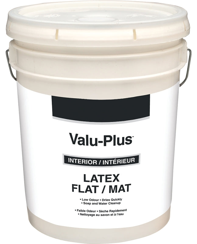 Valspar Value-Plus 257-5GAL Interior Paint, Flat Sheen, Dover White, 5 gal, Pail, 350 to 400 sq-ft Coverage Area