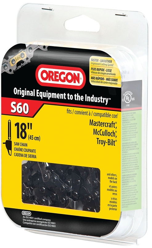 Oregon S60 Chainsaw Chain, 18 in L Bar, 0.05 Gauge, 3/8 in TPI/Pitch, 60-Link