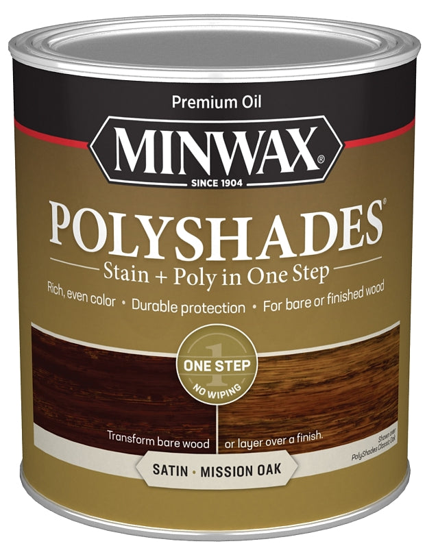 Minwax PolyShades 613850444 Wood Stain and Polyurethane, Satin, Mission Oak, Liquid, 1 qt, Can